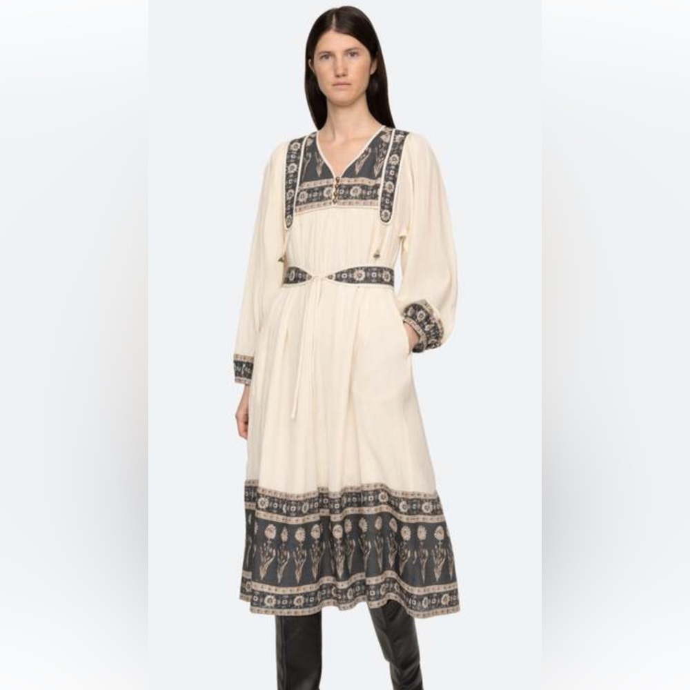 Sea New York Carla Print Cream and Gray Long Sleeve Dress